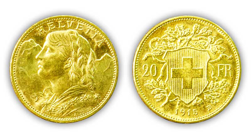 20 Swiss Francs GOLD - 1915
