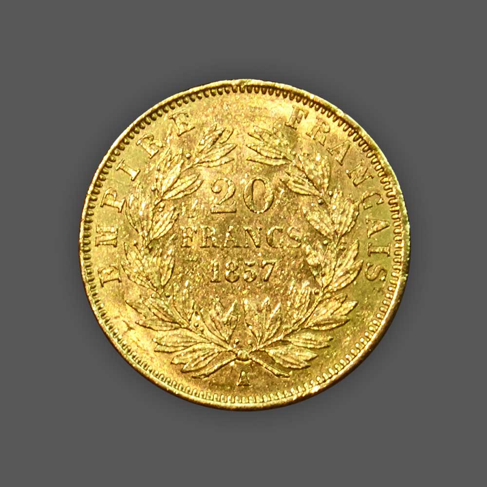 20 Francs Napoléon GOLD - 1857 back